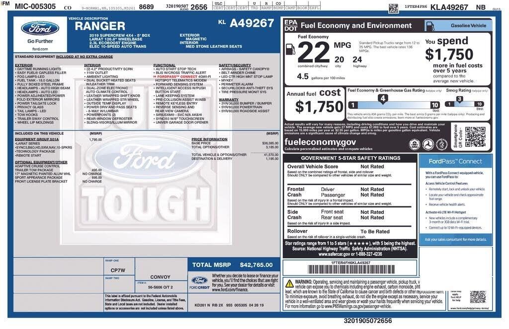 2019 Ford Ranger Lariat — photo 1 of 1