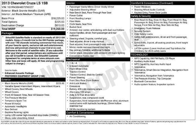 2013 Chevrolet Cruze LS Auto