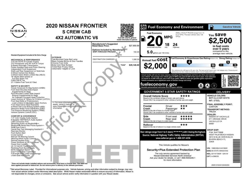 2020 Nissan Frontier S — photo 1 of 1