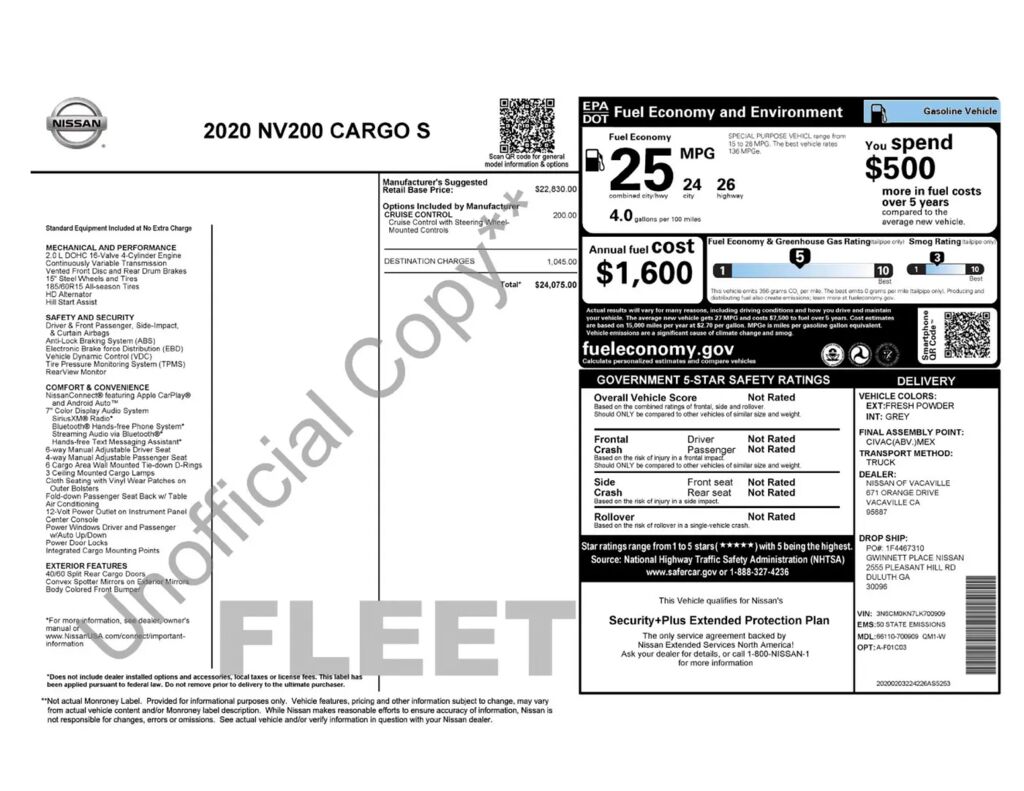 2020 Nissan NV200 S — photo 1 of 1