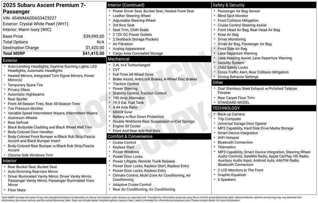 2025 Subaru Ascent Premium 7-Passenger — photo 1 of 8