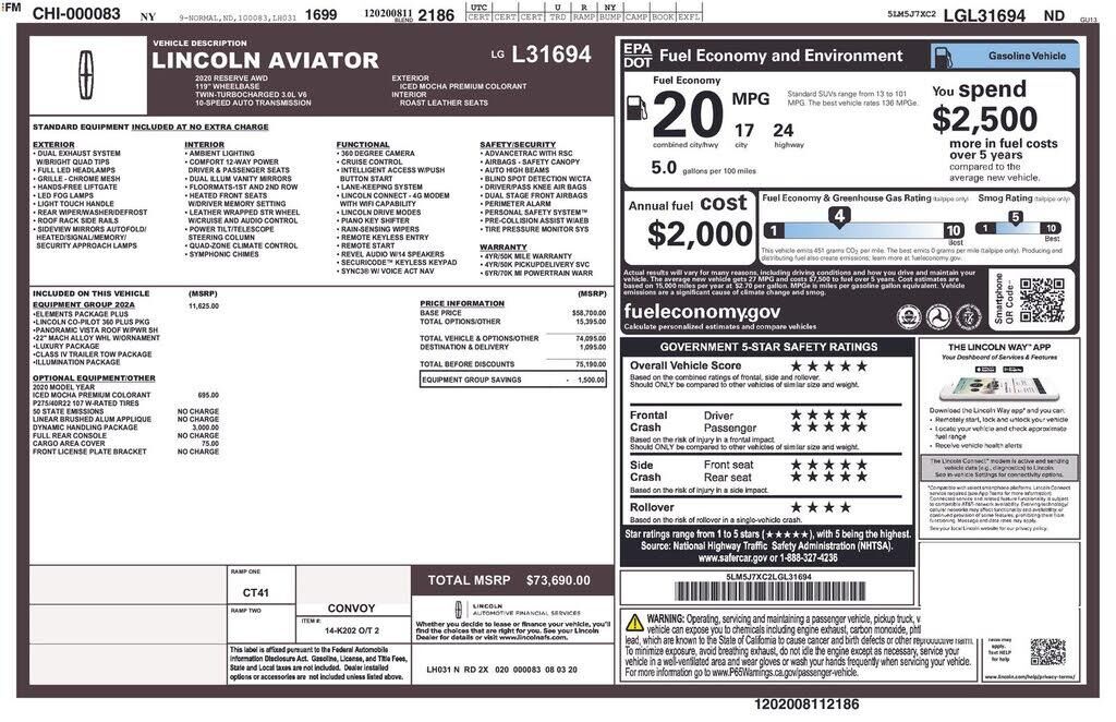 2020 Lincoln Aviator Reserve — photo 1 of 1