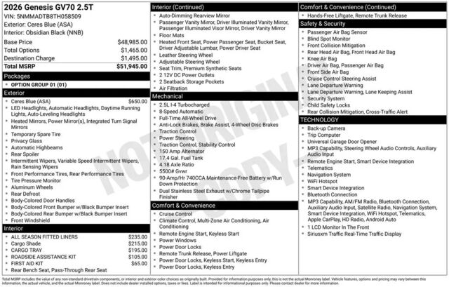 2026 Genesis GV70 2.5T Select