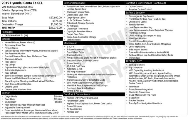 2019 Hyundai SANTA FE SEL 2.4L