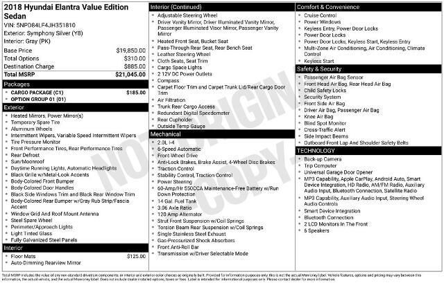 2018 Hyundai ELANTRA Value Edition
