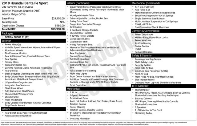 2018 Hyundai SANTA FE Sport 2.4L