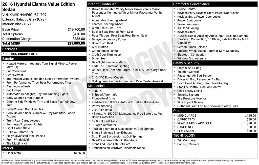 2016 Hyundai ELANTRA Value Edition